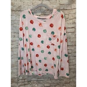Carole Hochman Pajama Top Christmas Ornaments Pink Womens Size Large Pocket Long